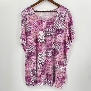 Woman Within Tunic Top Womens 3X Pink Geometric Tribal Patchwork Boho Casual